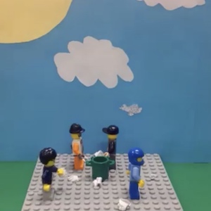 Lego people throw trash on the ground