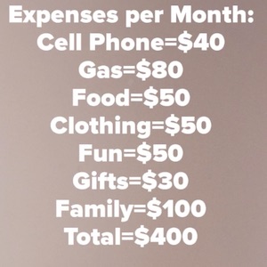 A list shows several common monthly expenses