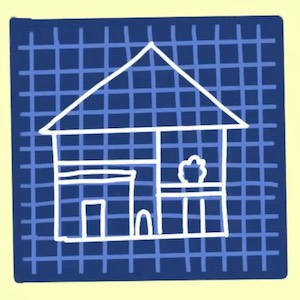 A drawing shows the blueprints of a house