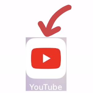 A red arrow points to the YouTube logo