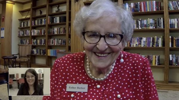 Screenshot of video conference between elderly man and teenage boy