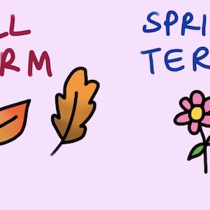 Fall and Spring are two common college terms, the time a student is enrolled in a course