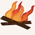 A drawing of a log fire