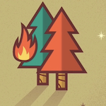 A drawing shows 2 trees, with a flame on the branches of one of them