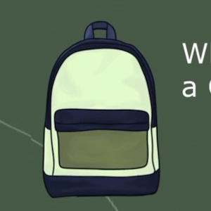 A drawing of a light green backpack