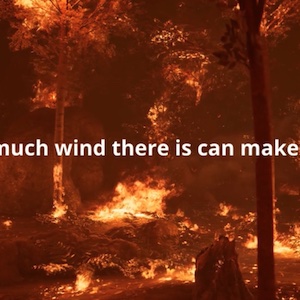 A forest is shown on fire with a backpack in the foreground and the heading 